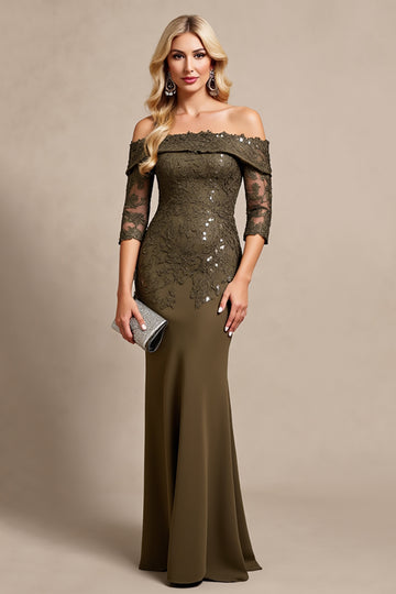 Olive Mermaid Off the Shoulder Long Mother of the Bride Dress